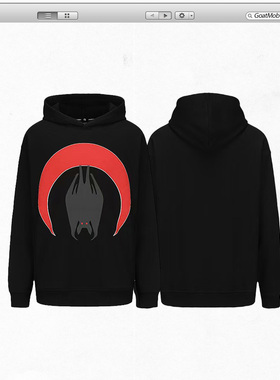 GTB/Ghettobro倒挂蝙蝠绒面印花重磅连帽秋冬卫衣潮流情侣装 暗黑