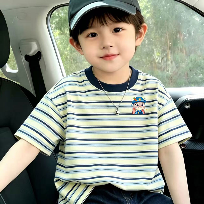 夏季新款短袖圆领工艺条纹中大童T恤男童宽松韩版童装洋气时尚潮t