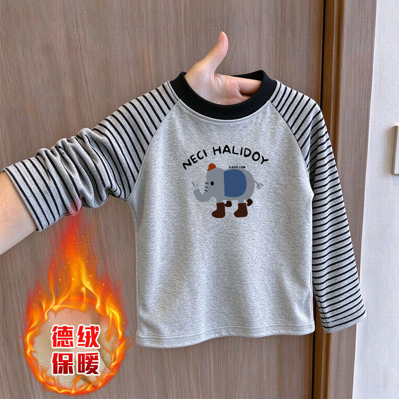 德绒印花时尚百搭条纹上衣