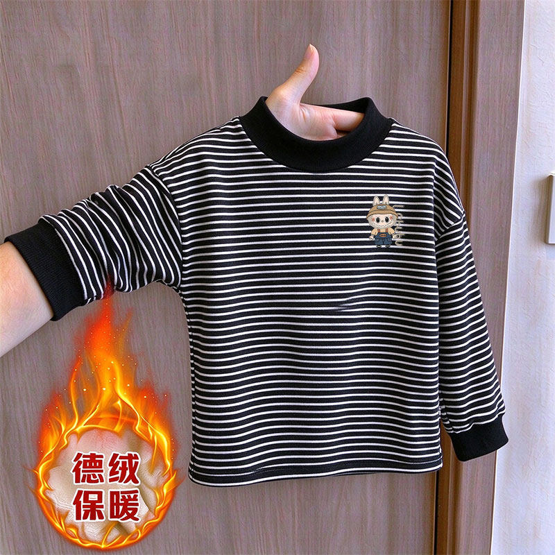男童女童半高领德绒条纹t