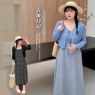 碎花吊带裙两件套 7893轩辰微胖大码 韩版 温柔风套装 女春夏气质开衫