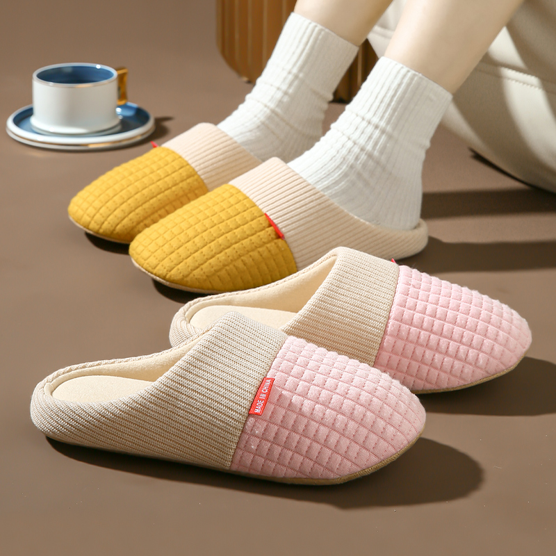 秋冬日式居家家居室内男士无声家用软底大码防滑地板月子棉拖鞋女