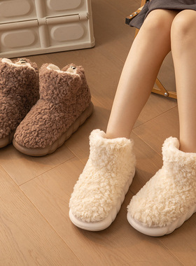 厚底棉拖鞋女包跟冬季室内居家保暖加绒月子鞋外穿高帮棉鞋办公室