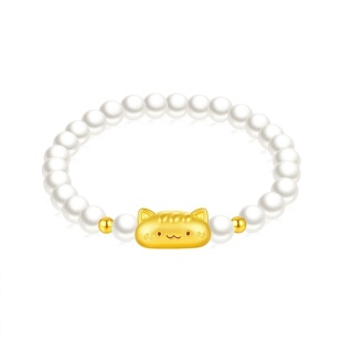 足银镀金999法棍猫手链可爱小熊纯银手工编织手绳松弛小猫卡通