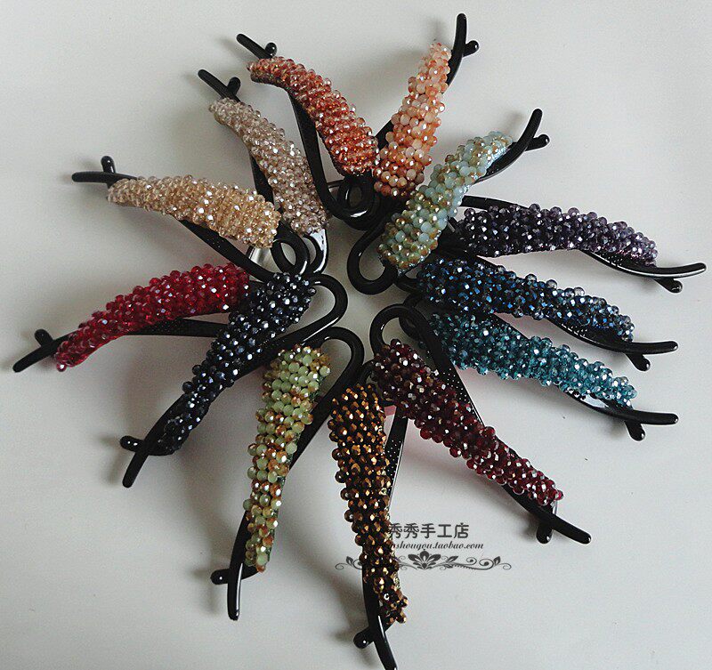 秀秀手工发饰紫纯水晶扭扭夹扭夹8八字夹折不断头饰发夹