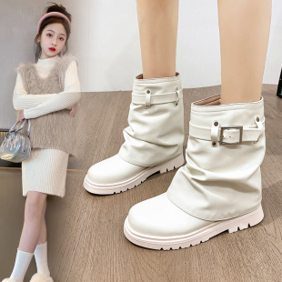 女童网红短靴2025秋季新款洋气公主裤管靴儿童马丁靴白色演出走秀