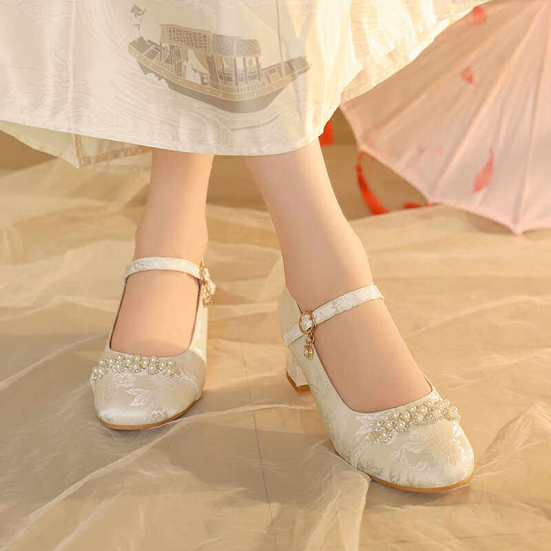 儿童汉服鞋走秀礼服鞋女童公主鞋高跟鞋国风中大童旗袍马面裙单鞋