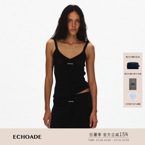 ECHOADE夏日经典V领设计蕾丝拼接无袖上衣修身廓形针织吊带背心女