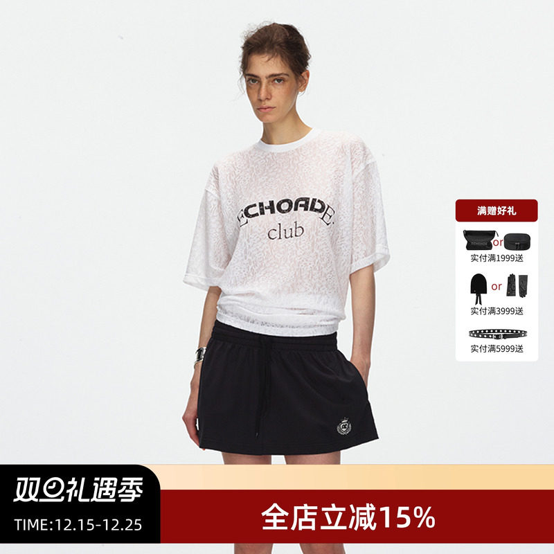 ECHOADE小圆领宽松型印花短袖T恤