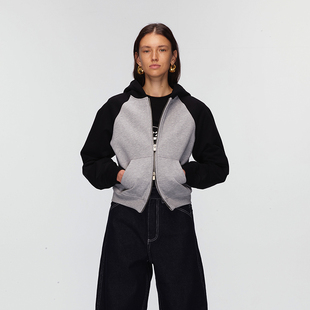 连帽卫衣 设计logo刺绣点缀短款 ECHOADE松弛随性 双开拉链插肩袖