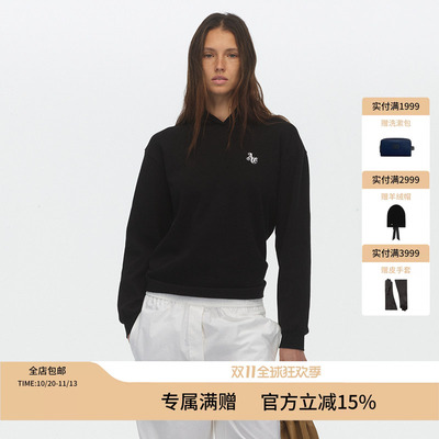 ECHOADE软糯高弹华夫格材质 利落正肩版型logo刺绣连帽长袖T恤