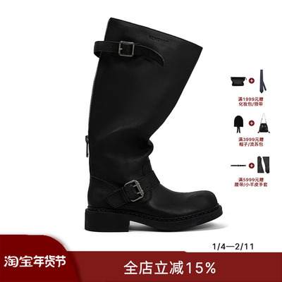 ECHOADE手工擦色机车长筒靴