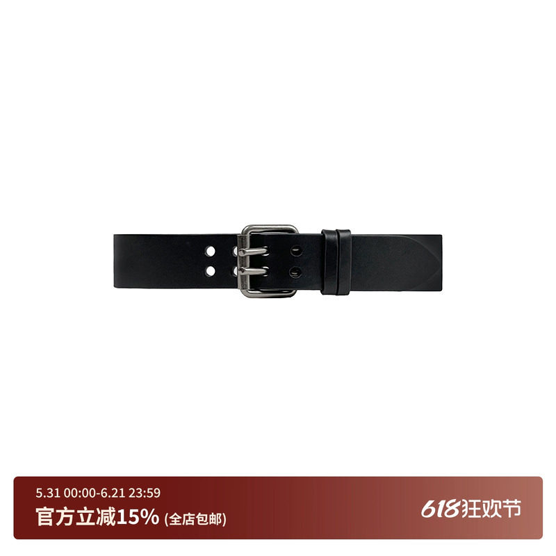 ECHOADE复古做旧宽版黑色做旧银方扣牛皮腰带