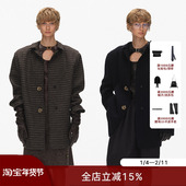 ECHOADE松弛廓形 船领造型宽肩垫肩设计装 饰扣羊毛外套