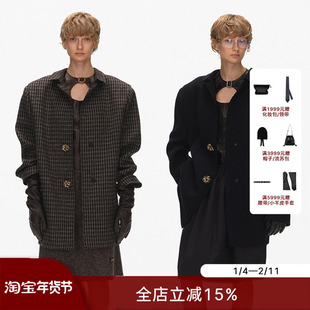 ECHOADE松弛廓形 船领造型宽肩垫肩设计装饰扣羊毛外套