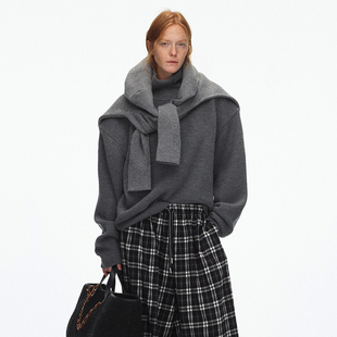ECHOADE 松驰感宽肩设计羊毛上衣高领宽松毛衣 时髦舒适