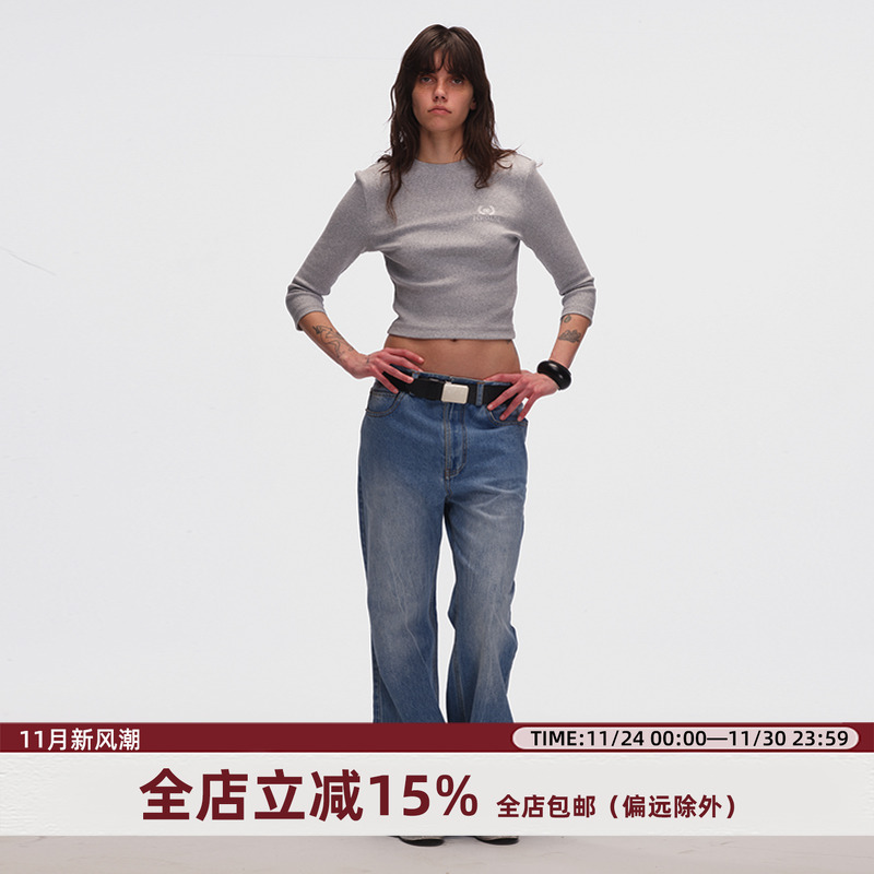 ECHOADE微喇中低腰浅蓝色牛仔裤