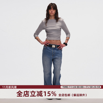 ECHOADE微喇中低腰浅蓝色牛仔裤