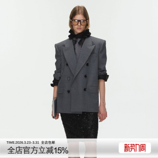 灰色系戗驳领廓形西装 ECHOADE精选羊毛挺括不易皱 正肩H型剪裁