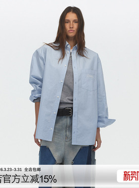 ECHOADE时髦高知 经典小翻领设计logo刺绣宽松中长款长袖衬衫