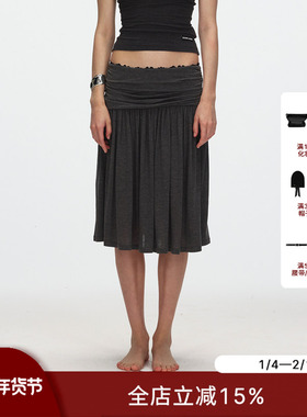 ECHOADE轻盈薄透 腰部抽褶设计过膝半身裙