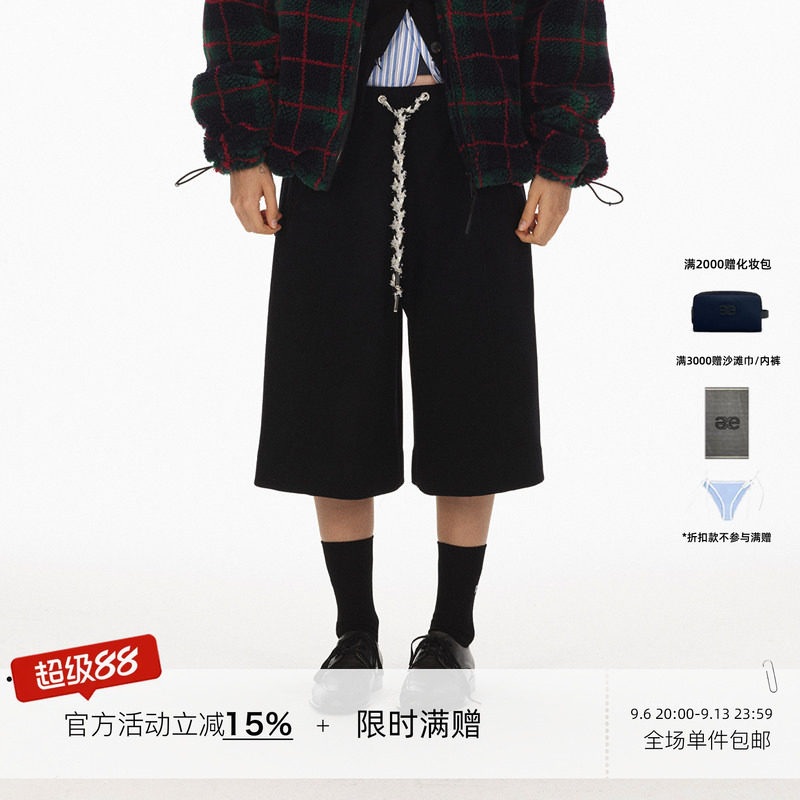 ECHOADE阔腿加厚毛呢中裤图片
