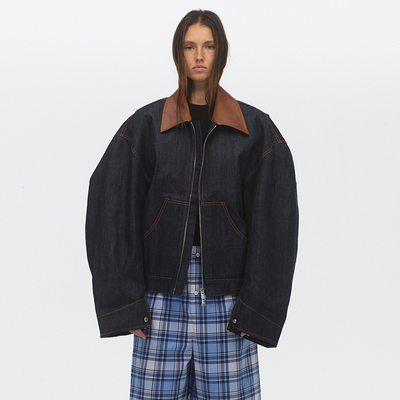 ECHOADE时髦复古 经典原牛宽阔箱型落肩设计牛仔夹克外套