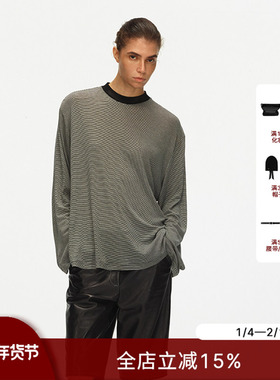 ECHOADE精选天丝羊毛混纺 轻薄纸片人小圆领设计廓形落肩长袖T恤