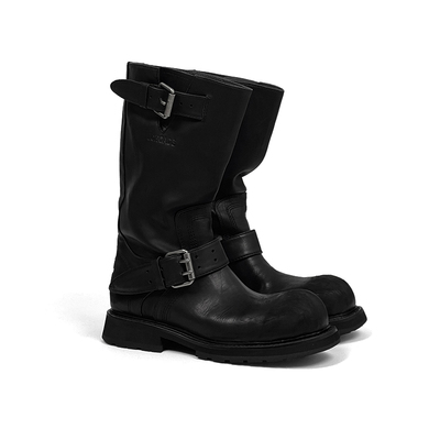 ECHOADE大圆头牛皮中筒靴子