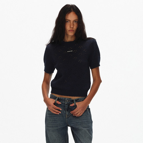 ECHOADE软糯亲肤 清爽镂空设计 圆领短袖针织T恤