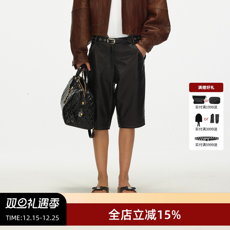 ECHOADE中低腰阔腿直筒五分中裤