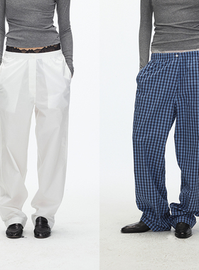 ECHOADE慵懒松弛穿 轻薄亲肤府绸质感松紧腰时髦感宽松直筒休闲裤