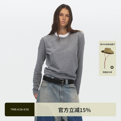 ECHOADE松弛百搭 撞色领口设计早春叠穿神器实穿圆领长袖T恤