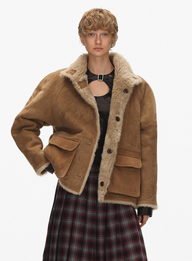 ECHOADE优雅旷野 插肩袖落肩版型两面穿麂皮绒羊毛外套