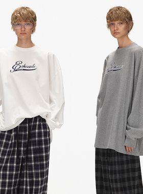 ECHOADE长期实用主义 经典大廓形舒适垂坠小圆领设计宽松长袖T恤