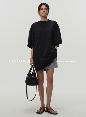 ECHOADE精致小圆领Oversized落肩设计大廓形短袖时髦精T恤连衣裙
