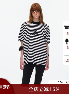 ECHOADE甄选柔软亲肤 珠管珠片LOGO刺绣 小圆领设计宽松茧型T恤