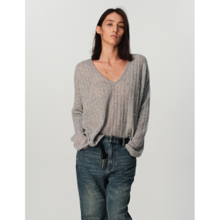 型抽条工艺V领针织衫 白厂丝慵懒宽松版 羊绒 ECHOADE轻盈细腻亲肤