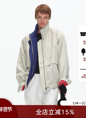 ECHOADE经典时髦 精选细腻斜纹插肩袖设计撞色立领短款夹克外套