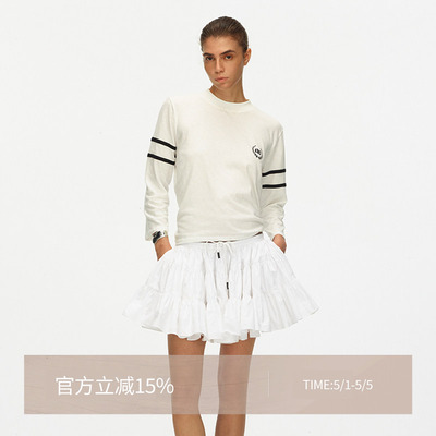 ECHOADE撞色拼接印花九分袖T恤