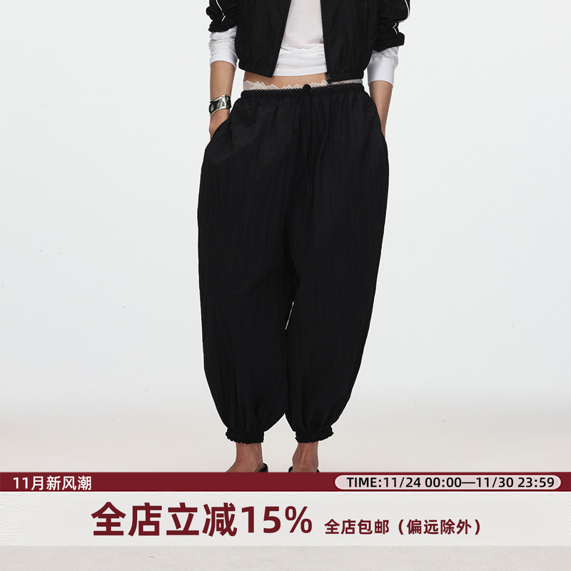 ECHOADE甄选夏季轻薄速干材质 灯笼裤造型腰部花边设计阔腿束脚裤