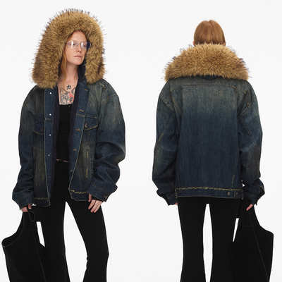 ECHOADE水洗做旧毛领牛仔夹克