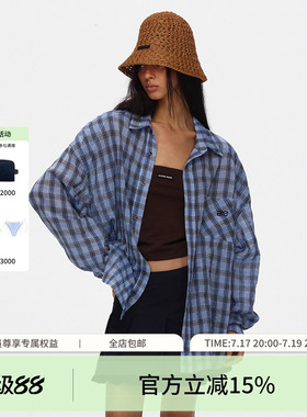 ECHOADE 轻薄空气感 宽松廓形夏日清凉防晒肌理格纹长袖衬衫