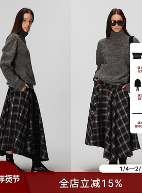 ECHOADE优雅轻松 不规则剪裁分割设计大裙摆A字伞裙高腰半身长裙