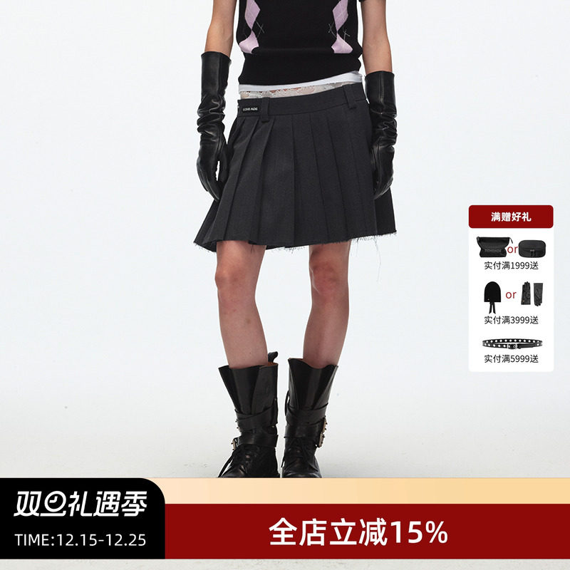 ECHOADE褶裥设计羊毛百褶短裙