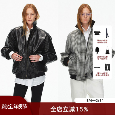 ECHOADE千鸟格拼黑皮双面穿夹克