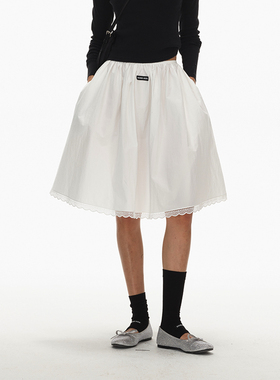 ECHOADE大热芭蕾风精致白色蕾丝花边半身裙无束感A字褶皱中长裙子