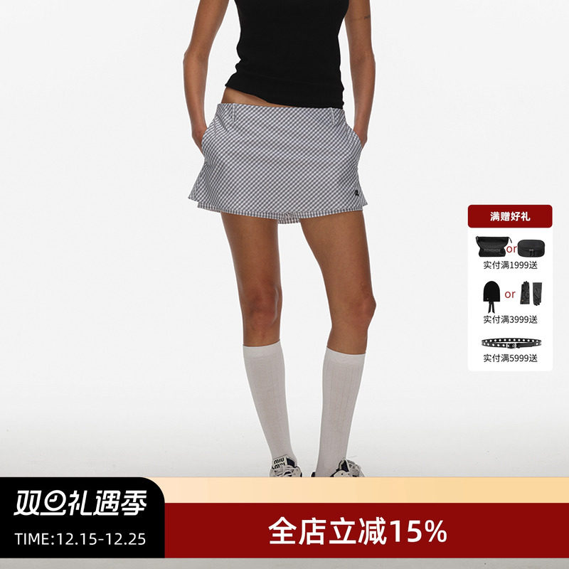 ECHOADE低腰超短裙A字型刺绣裙裤