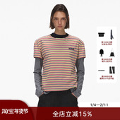 小圆领设计H版 ECHOADE轻松俏皮 随意叠穿经典 型撞色条纹T恤