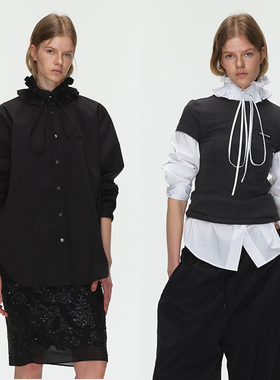 ECHOADE精选挺括不易皱 直筒版型拆卸荷叶边领落肩宽松长袖衬衫